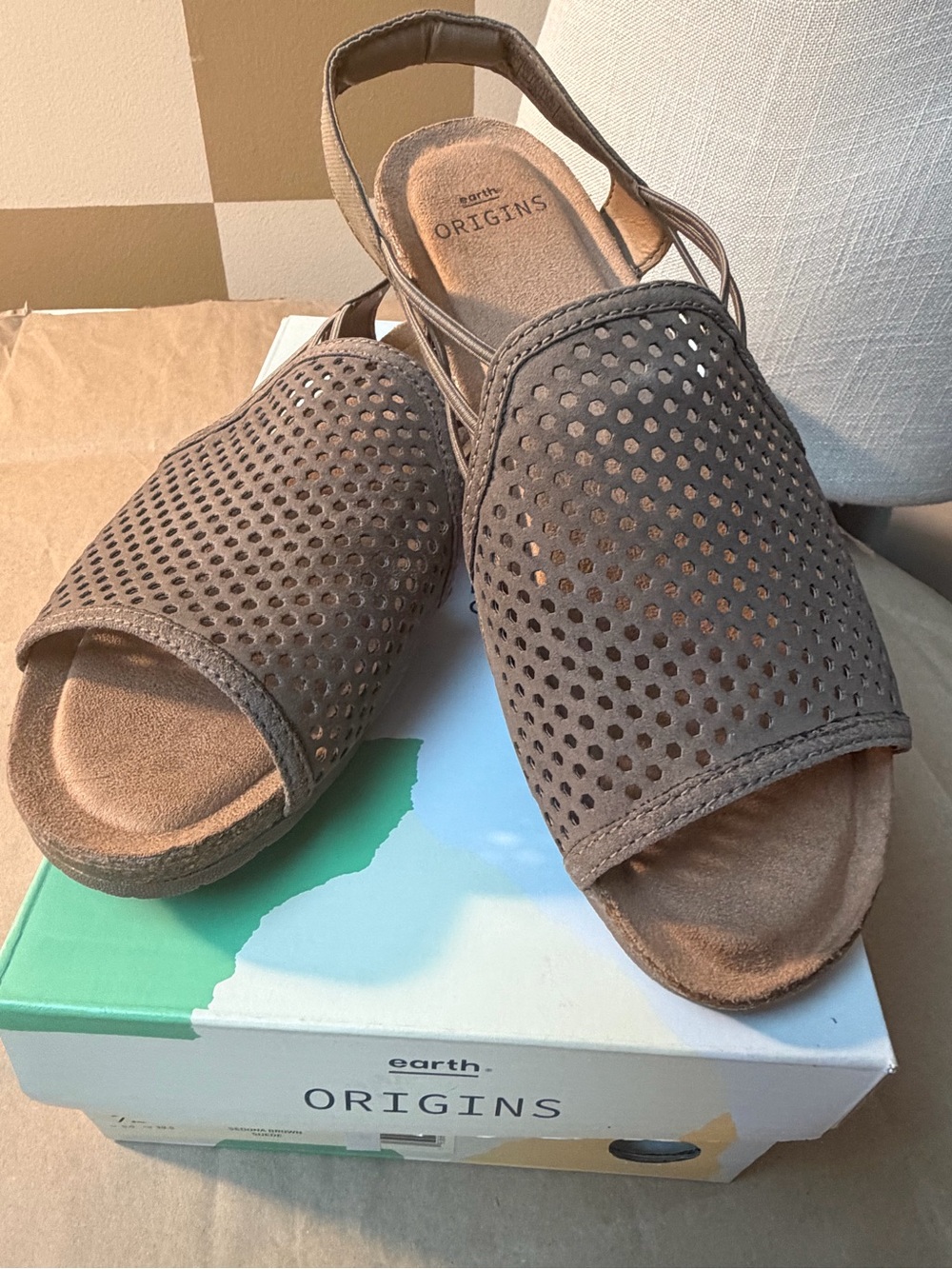 Earth Origins Taupe Perforated Slingback Sandals - Neutral Taupe